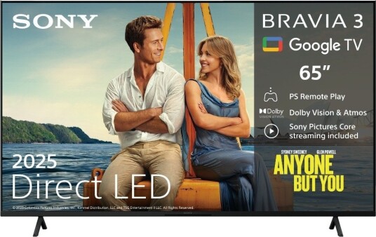 Sony Bravia 3 K-65S3 - 65" Diagonalklasse (64.5" Synlig) Led-Bakgrunnsbelyst Lcd Tv - Smart Tv - Google Tv - 4K Uhd (2160P) 3840 X 2160 - Hdr - Direct Led - Svart