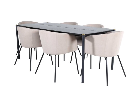 Venture Design Pelle & Berit spisegruppe Beige/svart 6 stoler & bord 190 x 90 cm