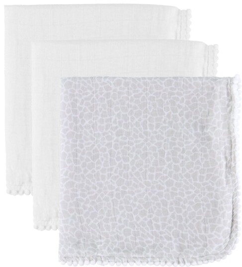 Jack o Juno Pom Pom musselinteppe 40x40 cm 3 pk Pearl & Giraffe gray