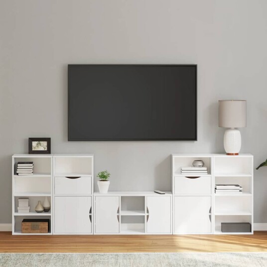 TV enheter med oppbevaring 5 delers ODDA hvit heltre furu
