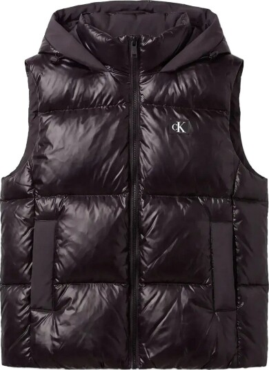 Calvin Klein Jeans Shine Mw Logo Hooded Down Vest   BLACK   S