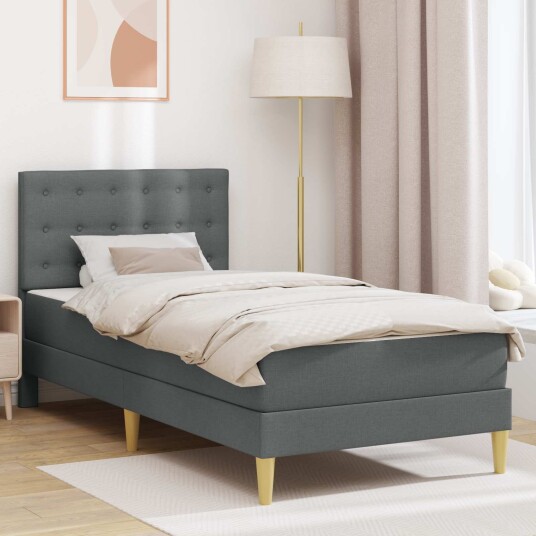 Sengeramme med madrass Mørkegrå 90 x 200 cm stoff
