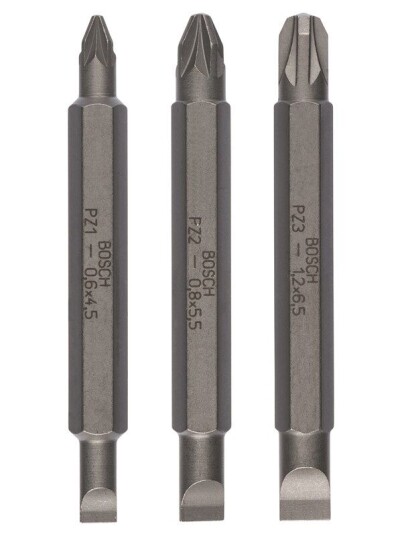 Bosch 3-delers dobbeltbits-sett S 1,2x6,5, S 0,6x4,5, S 0,8x5,5; PZ1, PZ2, PZ3; 60 mm Bosch 3-delers dobbeltbits-sett S 1,2x6,5, S 0,6x4,5, S 0,8x5,5; PZ1, PZ2, PZ3; 60 mm