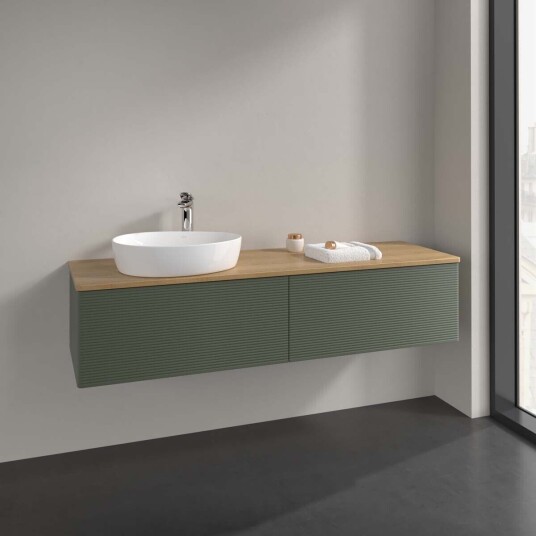 Villeroy & Boch Antao Servantskap med 2 skuffer 160x50x36 cm m/lys Grønn Matt/Eik Villeroy & Boch Antao Servantskap med 2 skuffer 160x50x36 cm m/lys Grønn Matt/Eik