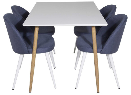 Venture Design Polar & Velvet spisegruppe Hvit/blå 4 st stoler & bord 120 x 75 cm