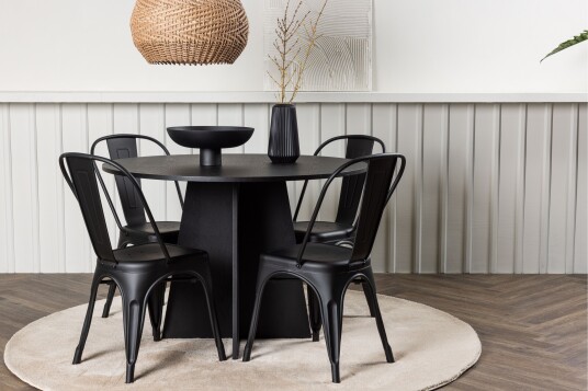 Bootcut Spisegruppe 110 cm Rund med 4 Tempe Stoler Svart