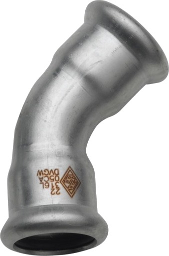 35 mm TURBO Inox bøy 45G. hylse/hylse