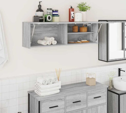 vidaXL Veggskap til baderom grå sonoma 100x25x30 cm konstruert tre vidaXL Veggskap til baderom grå sonoma 100x25x30 cm konstruert tre