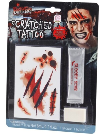 Scratch Tattoo Sett med Sårtattovering Blod og Svamp Scratch Tattoo Sett med Sårtattovering Blod og Svamp