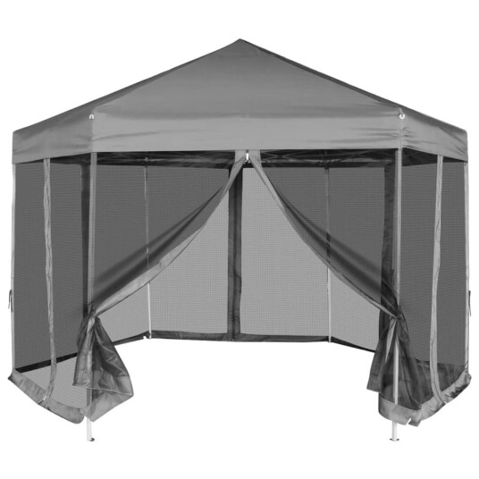 vidaXL Heksagonalt pop-up partytelt med 6 sidevegger grå 3,6x3,1 m vidaXL Heksagonalt pop-up partytelt med 6 sidevegger grå 3,6x3,1 m