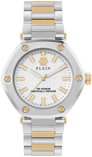 Philipp Plein Dameklokke PW1BA0523 The Hexagon Hvit/Gulltonet stål