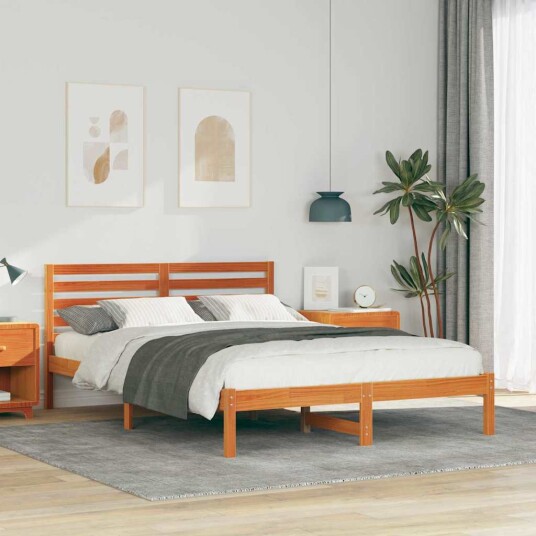  Sengestamme med hodegjerde Voksbrun 140 x 220 cm Heltre furu