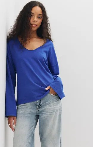 Nelly Blå Relaxed V Neck LS Top