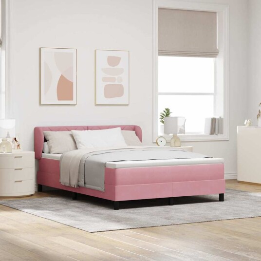  Boksseng med Madrass   Rosa 140x200 cm i Fløyel