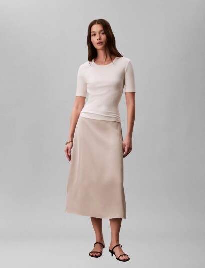Calvin Klein Hs Varigated Rib Nano Logo Cneck   Cream   XS