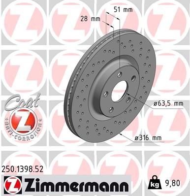 Bremseskive ZIMMERMANN 250.1398.52