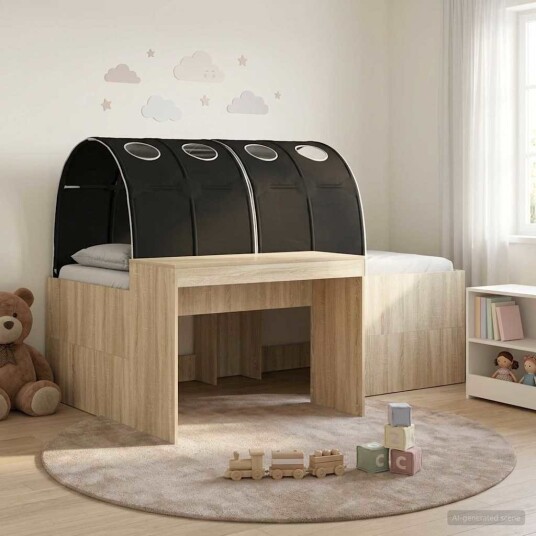  Seng med Tunnel 4 pcs Artisian Eik og Svart Konstruert tre