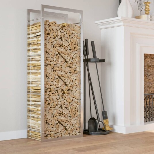 Vedstativ 50x28x132 cm rustfritt stål