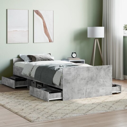 vidaXL Sengeramme med hode- og fotgavl betonggrå 90x200 cm 8721012157620