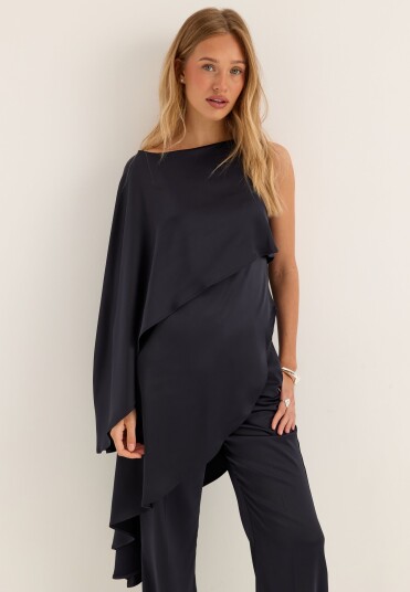 Bubbleroom Occasion Asymmetric One Shoulder Satin Top