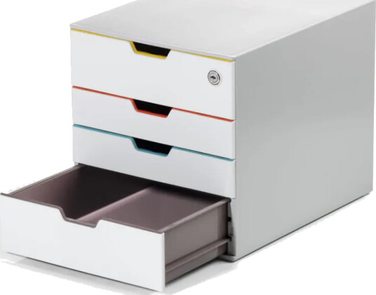 Durable Varicolor Mix 4 Safe - Skuffekabinet - 4 Skuffer - For Ansi A (Letter) (216 X 279 Mm), A4 (210 X 297 Mm), C4 (229 X 324 Mm), Folio (216 X 330 Mm) - Grå, Lysegul, Platingrå, Rød-Orange, Gråblå, Blågrøn