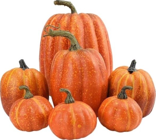 Kunstig gresskardekorasjonssett 7 stk. Halloween og Thanksgiving borddekorasjon