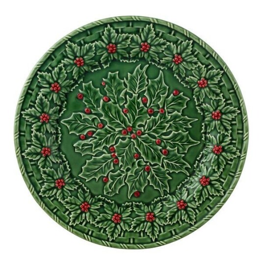 Bordallo Pinheiro   Holly serveringsfat 34 cm misteltein grønn