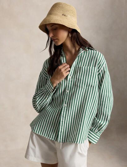 Polo Ralph Lauren Yd Linen/Cotton Wvn Shirt   Green   XS