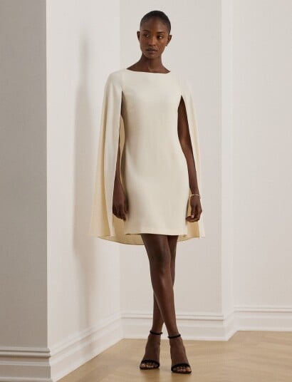 Lauren Ralph Lauren Cape Georgette Cocktail Dress Cream 34 Lauren Ralph Lauren Cape Georgette Cocktail Dress Cream 34