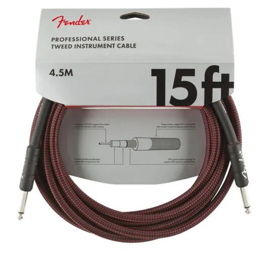 Fender Prof. Cable Tweed Rød 4,5m Fender Prof. Cable Tweed Rød 4,5m