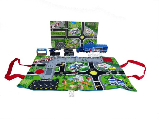 Suntoy Container Truck Lekesett med Matte 14 Deler Politi