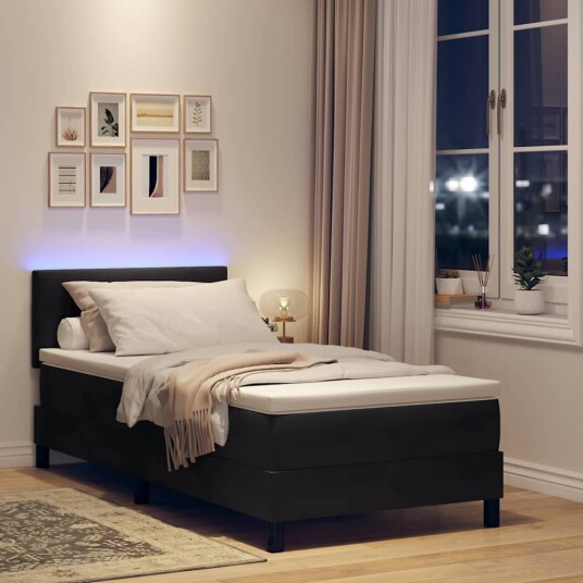 Kontinental Seng med Madrass og LED Svart 90x190 cm Fløyel