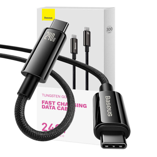 Baseus 240W Tungsten Gold USB-C Kabel 3m - Svart