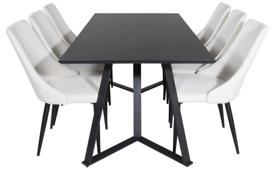 Venture Design Marina & Leone spisegruppe Svart/beige 6 st stoler & bord 180 x 90 cm