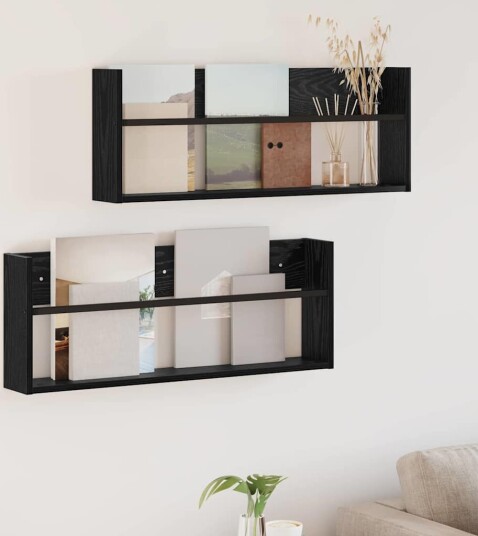 vidaXL Magasinreol 2 pcs Svart Eik 80 x 12 x 30 cm Konstruert tre vidaXL Magasinreol 2 pcs Svart Eik 80 x 12 x 30 cm Konstruert tre