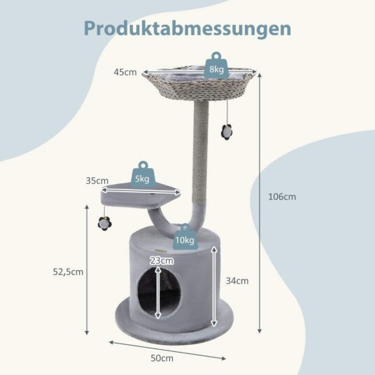 Cwy Innendørs Skrapestolpe Med Buet Metallramme 3 Lags Cat Activity Center Grå