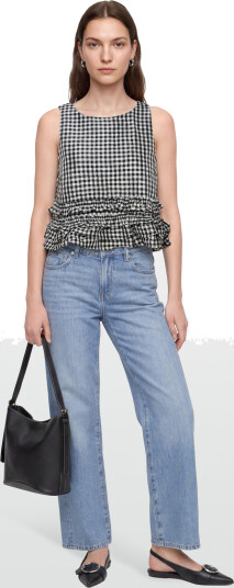 Ganni Check Print Ruffled Top Black 32