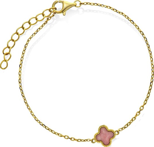 Pan Jewelry Kløver armbånd i forgylt 925 sølv med rosa rhodokrositt Pan Jewelry Kløver armbånd i forgylt 925 sølv med rosa rhodokrositt