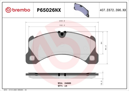 Bremseklosser BREMBO P65026NX
