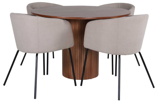 Venture Design Bianca & Berit spisegruppe Beige/valnøtt 4 stoler & bord 110 cm