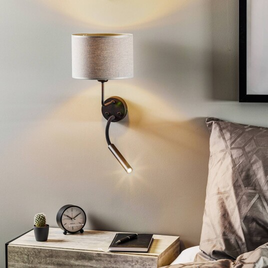Euluna Hotel Plus vegglampe med leselampe, grå Euluna Hotel Plus vegglampe med leselampe, grå