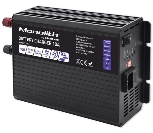 Qoltec Monolith Batterilader 10A LiFePO4 AGM GEL SLA