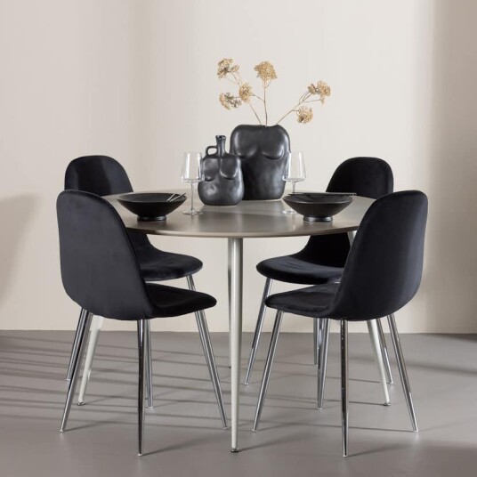 Venture Home Spisegruppe Venture Home Plaza Ø120 med 4 stk Polar Stoler Fløyel GR24413