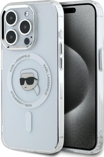 Karl Lagerfeld MagSafe Mobildeksel i metall til iPhone 15 Pro Max Hvit