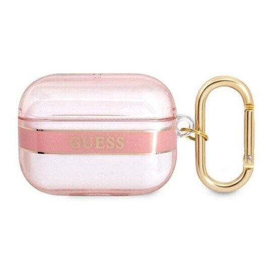 Guess Airpods Pro Deksel Printed Stripe & Gold Hook Rosa