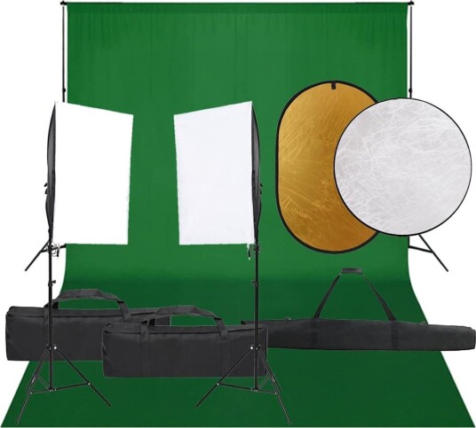 vidaXL Fotostudiosett med lyssett, bakgrunn og reflektor
