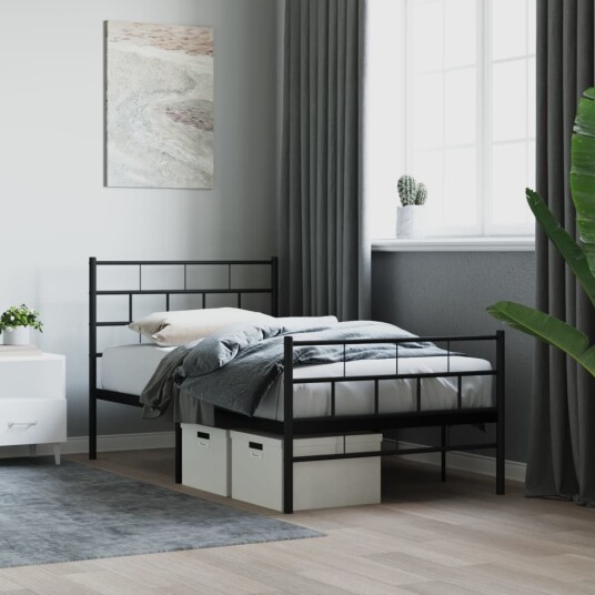 vidaXL Sengeramme i metall med hode- og fotgavl svart 90x200 cm 8721012188716