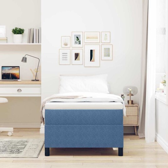 Box Spring Seng Blå Enkel Cordfløyel Box Spring Seng Blå Enkel Cordfløyel