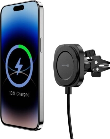 Swissten Magstick Compact Magnetisk Bilholder Med Trådløs Lader 15W/7,5W Magsafe Kompatibel Swissten Magstick Compact Magnetisk Bilholder Med Trådløs Lader 15W/7,5W Magsafe Kompatibel