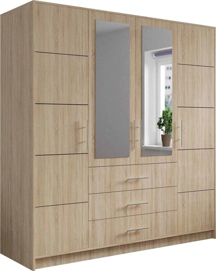 Escaldes Garderobe med Skuffer + Dører 196 cm Beige / Tre / Natur Escaldes Garderobe med Skuffer + Dører 196 cm Beige / Tre / Natur